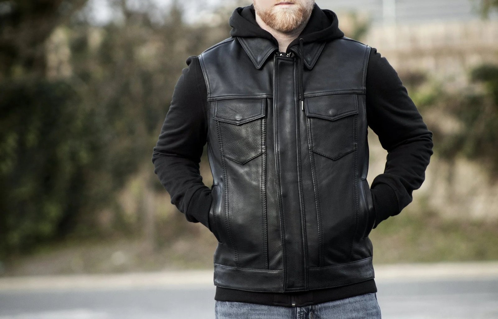 Biker with a leather biker vest: Classic Fantastic and Safety Purpose